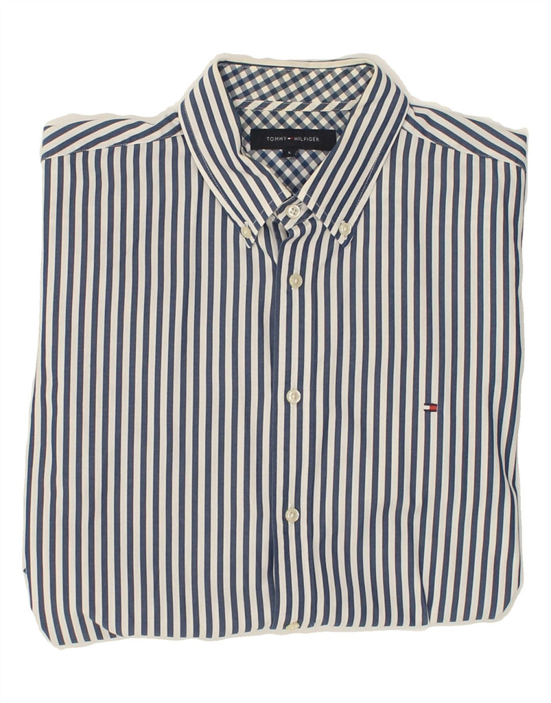 TOMMY HILFIGER Mens Shirt Large Blue Striped | Vintage Tommy Hilfiger | Thrift | Second-Hand Tommy Hilfiger | Used Clothing | Messina Hembry 