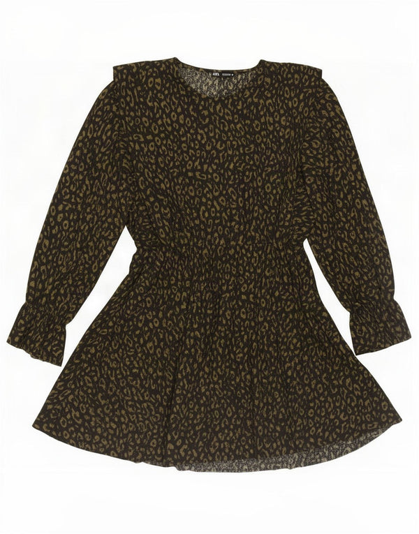 Zara Womens Long Sleeve A-Line Dress UK 16 Large Black Animal Print