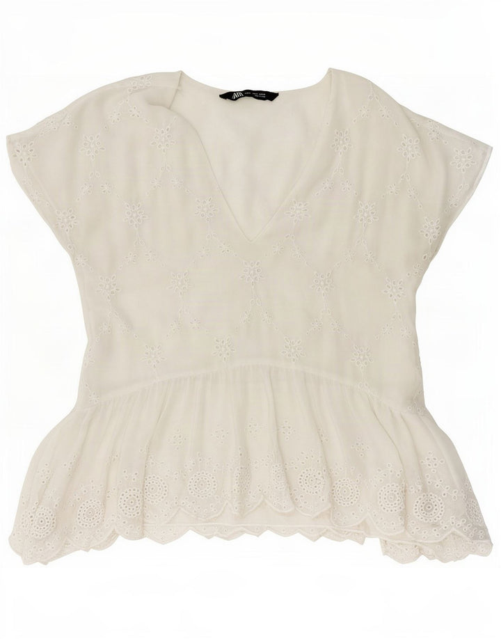 Zara Womens Blouse Top UK 10 Small White Floral