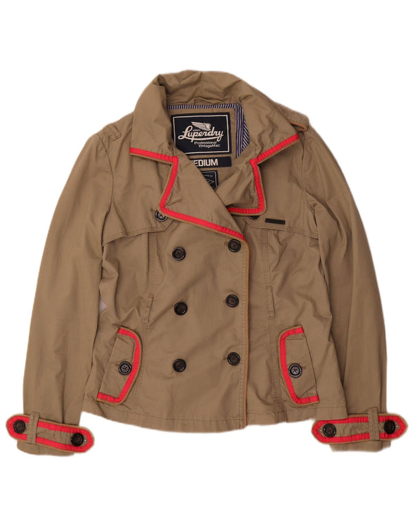 Superdry Womens Short Trench Coat UK 14 Medium Beige Cotton