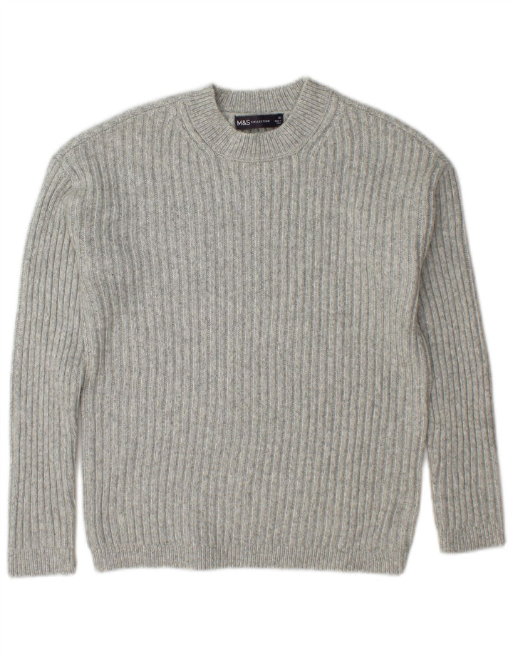 Marks & Spencer Womens Crew Neck Jumper Sweater UK 6 XS Grey Polyester