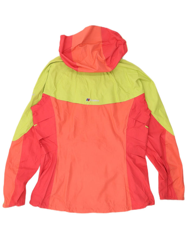 Berghaus Womens Hooded Rain Jacket UK 16 Large Orange Colourblock