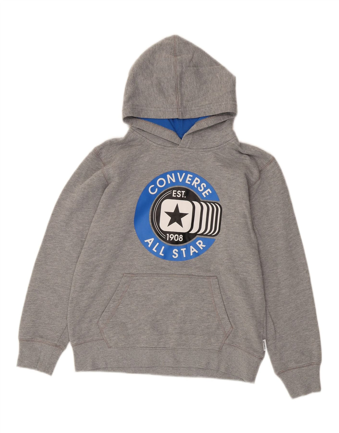 CONVERSE Boys Graphic Hoodie Jumper 12-13 Years Grey Cotton Vintage Converse and Second-Hand Converse from Messina Hembry 