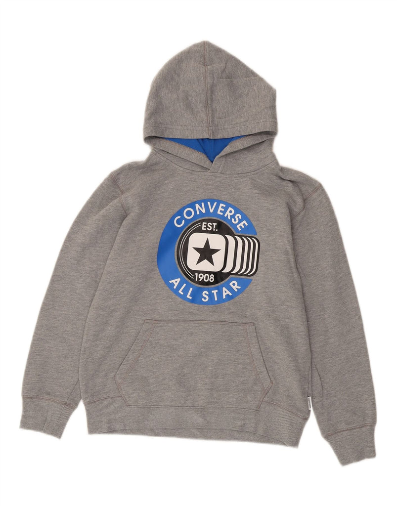 CONVERSE Boys Graphic Hoodie Jumper 12-13 Years Grey Cotton Vintage Converse and Second-Hand Converse from Messina Hembry 