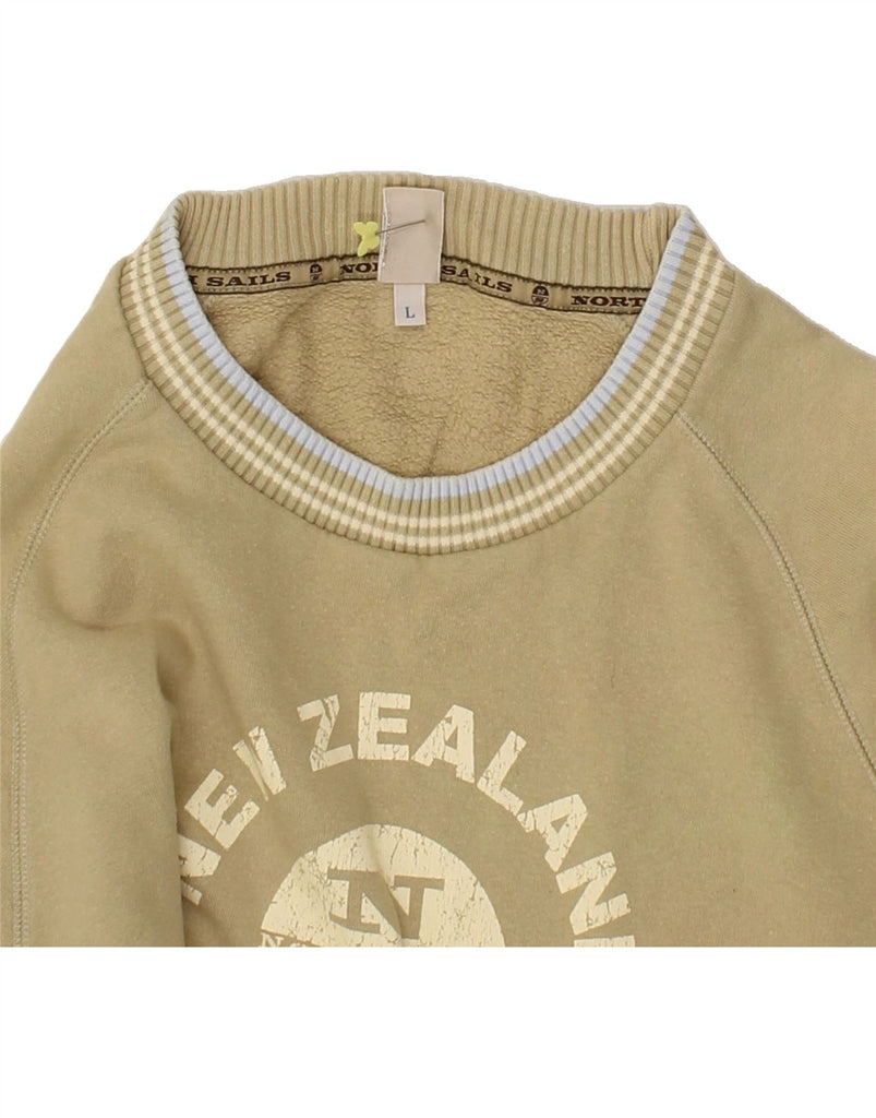 NORTH SAILS Mens Graphic Sweatshirt Jumper Large Khaki Cotton Vintage North Sails and Second-Hand North Sails from Messina Hembry 