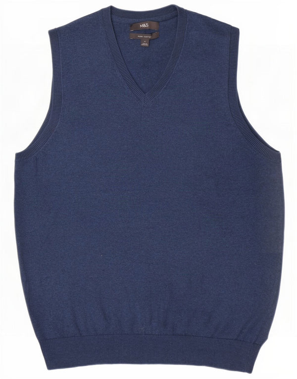 Marks & Spencer Mens Vest Tank Top Medium Blue Cotton
