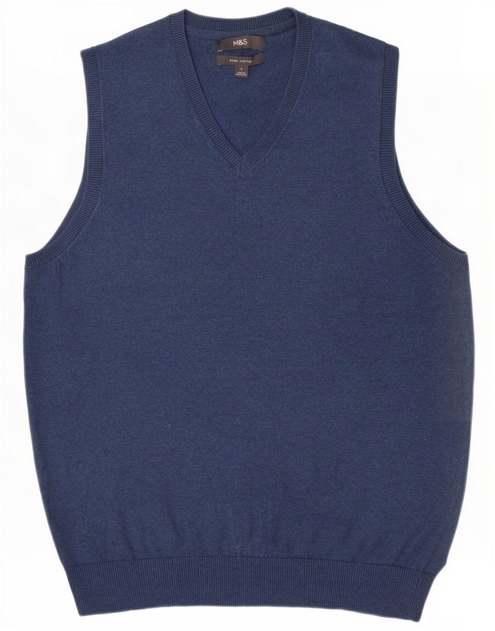 Marks & Spencer Mens Vest Tank Top Medium Blue Cotton