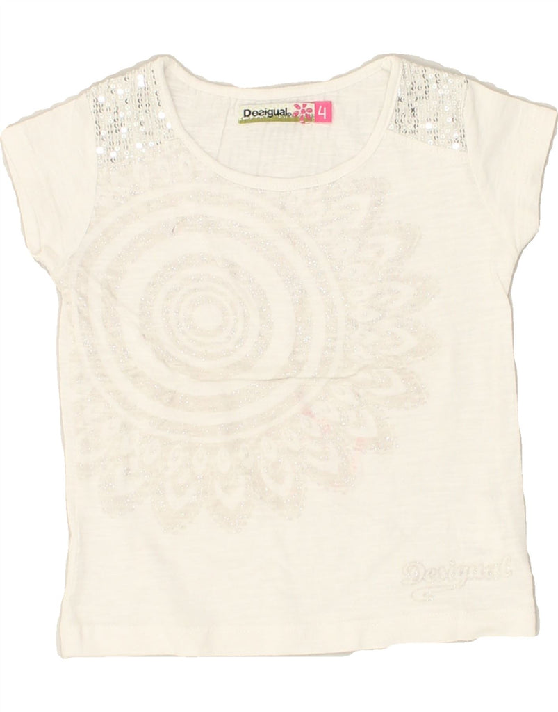 DESIGUAL Girls Graphic T-Shirt Top 3-4 Years White Paisley Cotton | Vintage Desigual | Thrift | Second-Hand Desigual | Used Clothing | Messina Hembry 