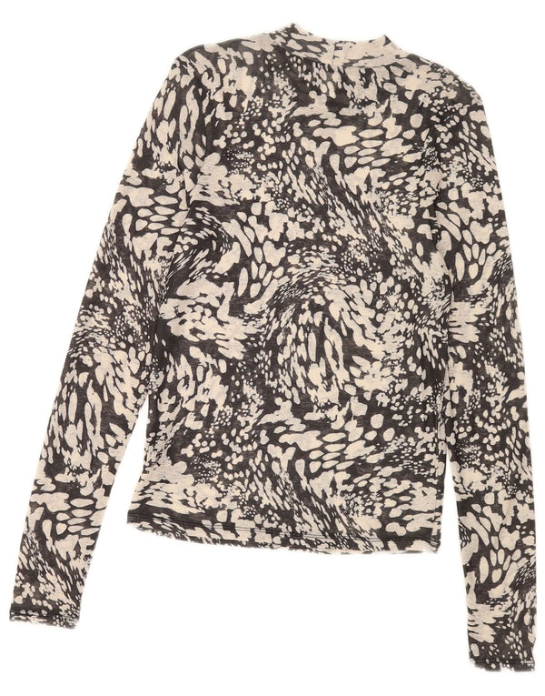 Topshop Womens Top Long Sleeve UK 14 Large Grey Spotted Polyester