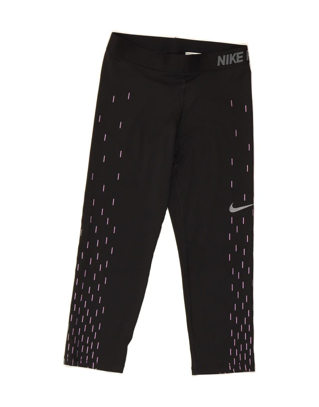 NIKE Womens Dri Fit Graphic Capri Leggings UK 12 Medium  Black Striped Vintage Nike and Second-Hand Nike from Messina Hembry 