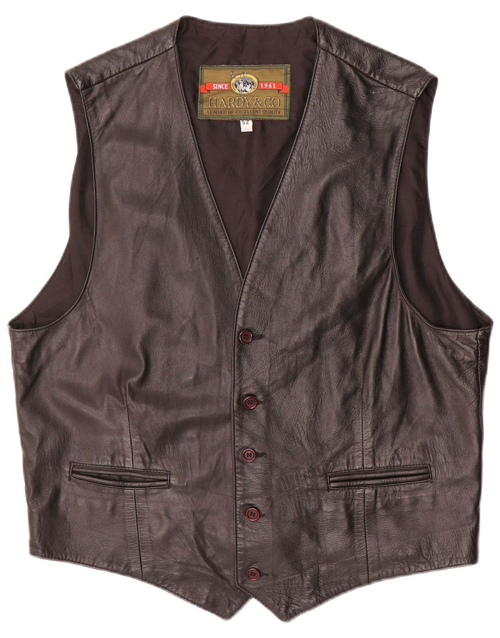 Vintage Mens Leather Waistcoat IT 52 Large Black Leather