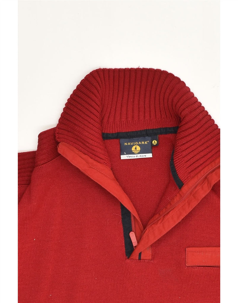 NAVIGARE Mens Zip Neck Jumper Sweater Large Red Wool | Vintage Navigare | Thrift | Second-Hand Navigare | Used Clothing | Messina Hembry 