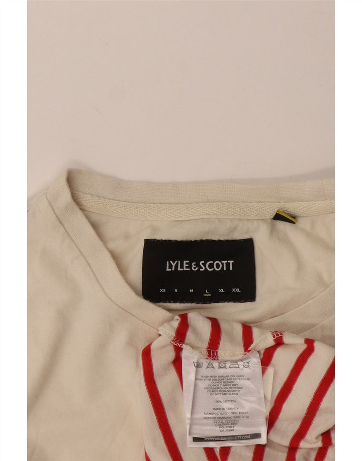 Lyle & Scott Mens T-Shirt Top Large White Striped Cotton