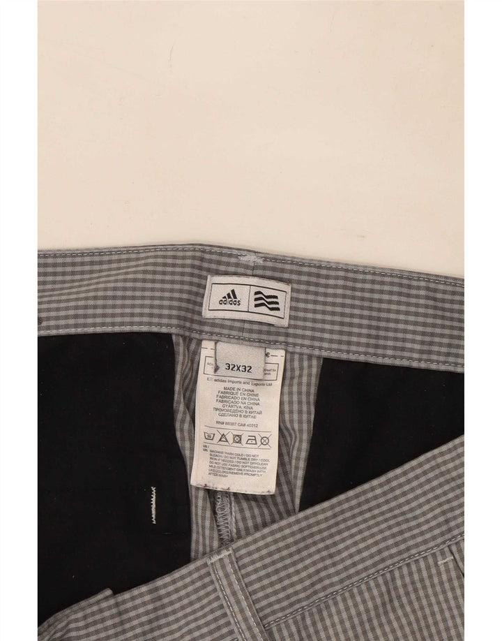 Adidas Mens Straight Chino Trousers W32 L30 Grey Gingham Polyester