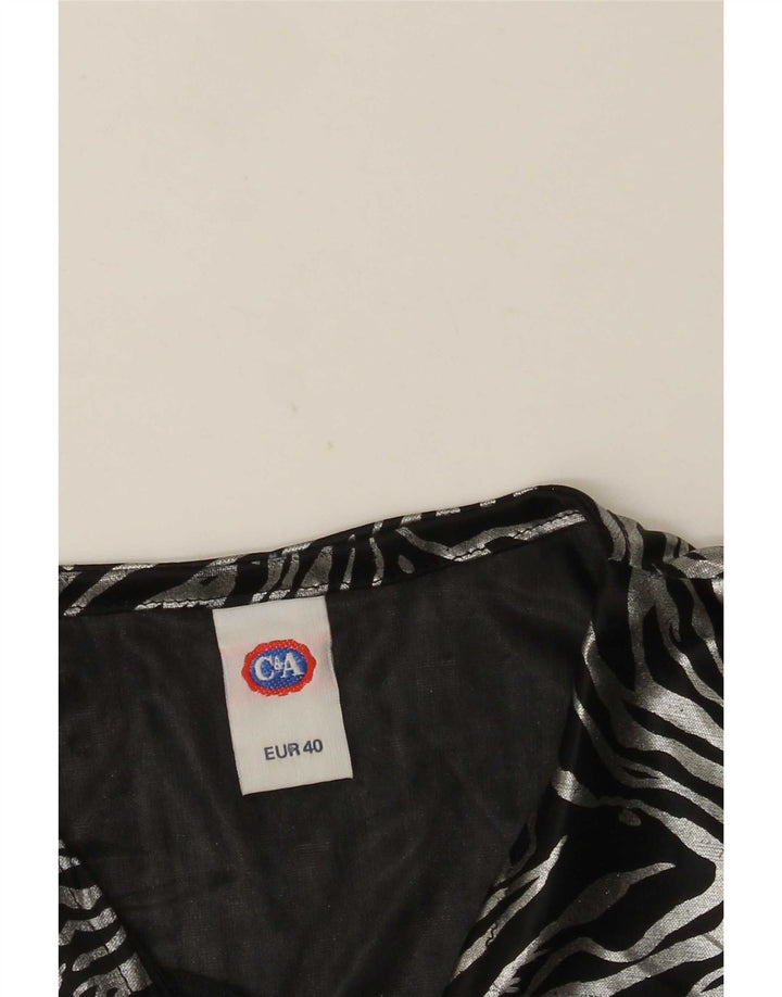 C&A Womens Front Tie Shirt Blouse EU 40 Medium Black Animal Print Polyester