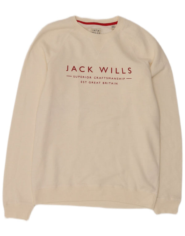 Jack Wills Mens Graphic Sweatshirt Jumper Medium Off White Cotton