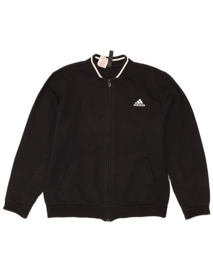 ADIDAS Boys Graphic Tracksuit Top Jacket 13-14 Years Black Cotton