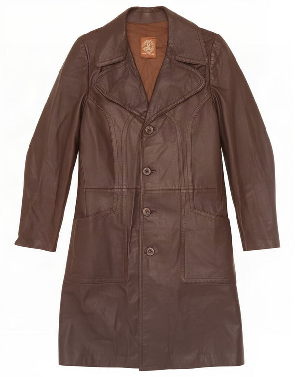 Vintage Mens Leather Coat UK 36 Small Brown