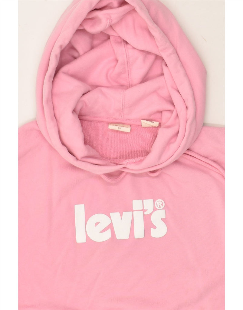 LEVI'S Womens Graphic Hoodie Jumper UK 6 XS Pink Cotton | Vintage Levi's | Thrift | Second-Hand Levi's | Used Clothing | Messina Hembry 