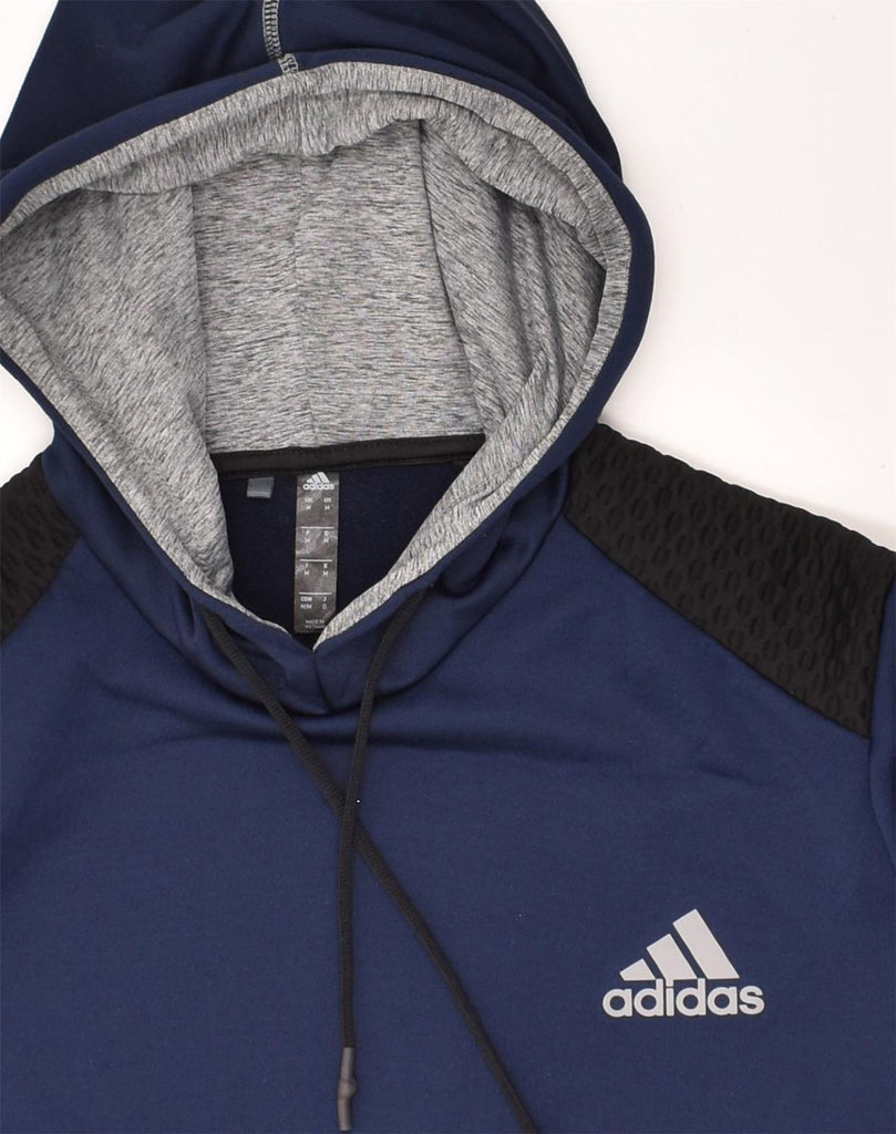 ADIDAS Mens Hoodie Jumper Medium Navy Blue Colourblock Polyester | Vintage Adidas | Thrift | Second-Hand Adidas | Used Clothing | Messina Hembry 