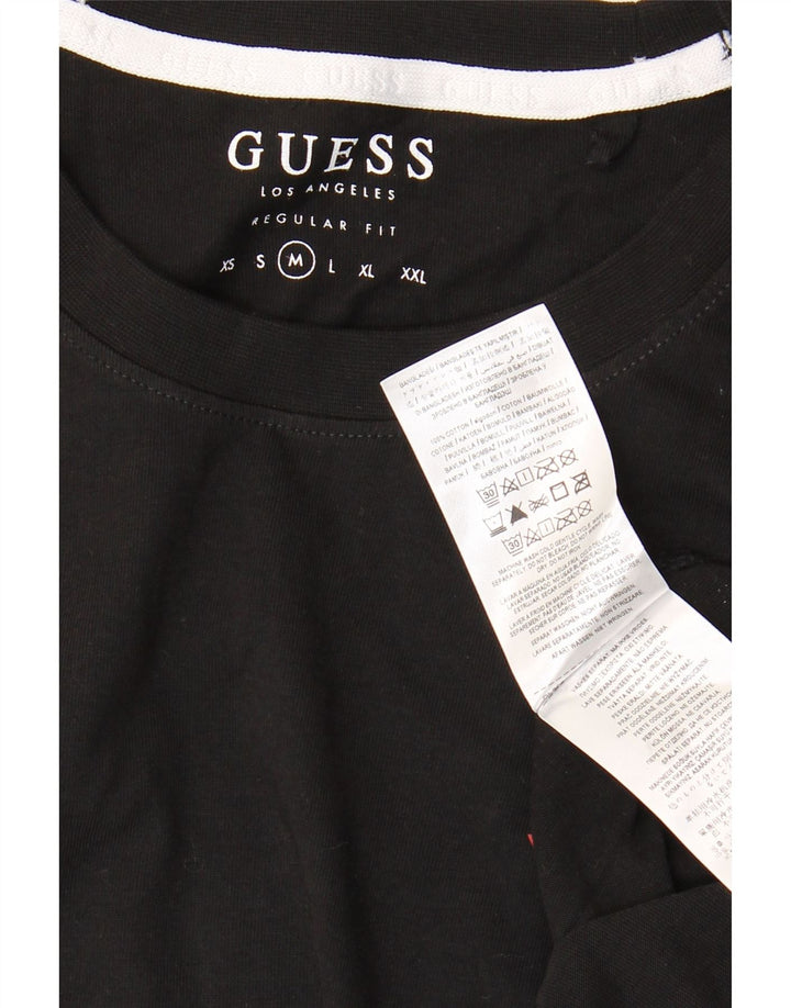 GUESS Mens Graphic Top Long Sleeve Medium Black Colourblock Cotton