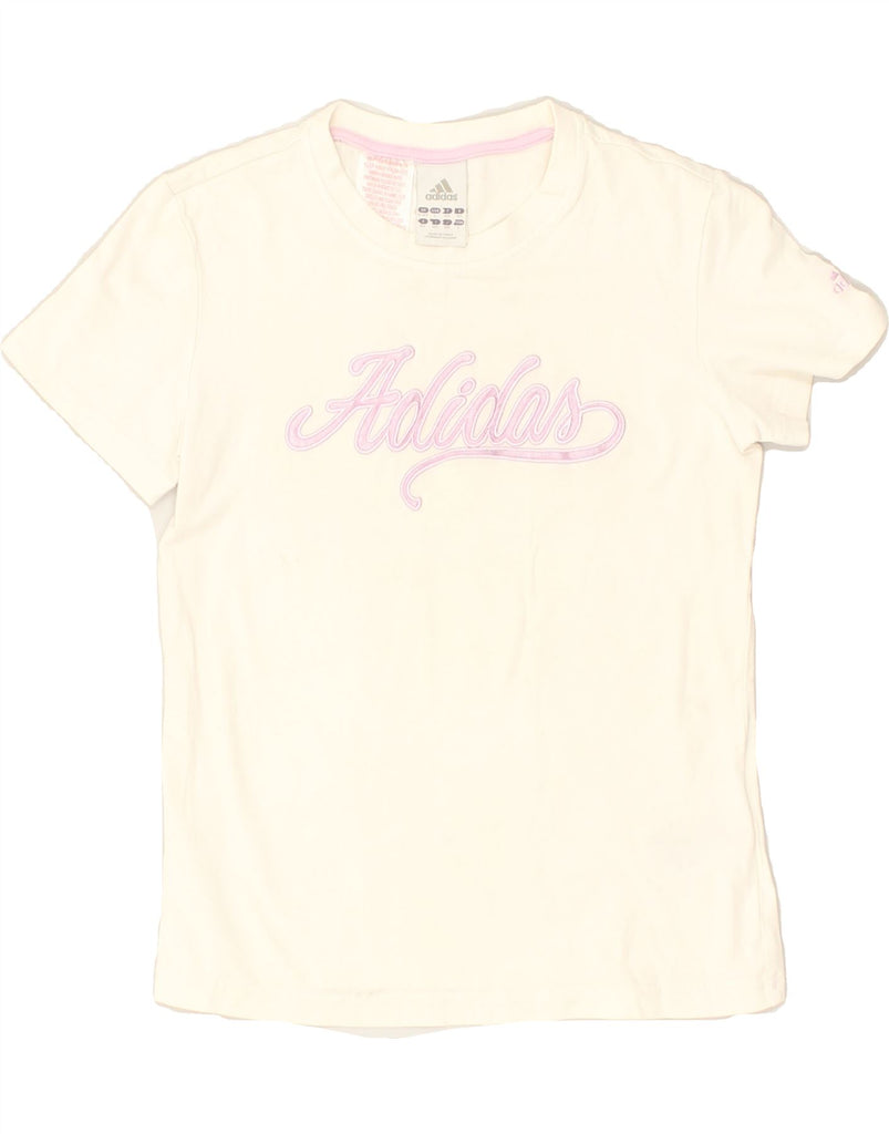 ADIDAS Girls Graphic T-Shirt Top 11-12 Years Beige Cotton | Vintage Adidas | Thrift | Second-Hand Adidas | Used Clothing | Messina Hembry 