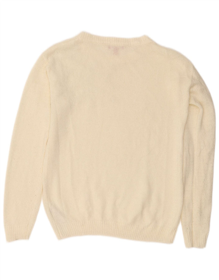Guess Womens Boat Neck Jumper Sweater UK 14 Medium White Acrylic