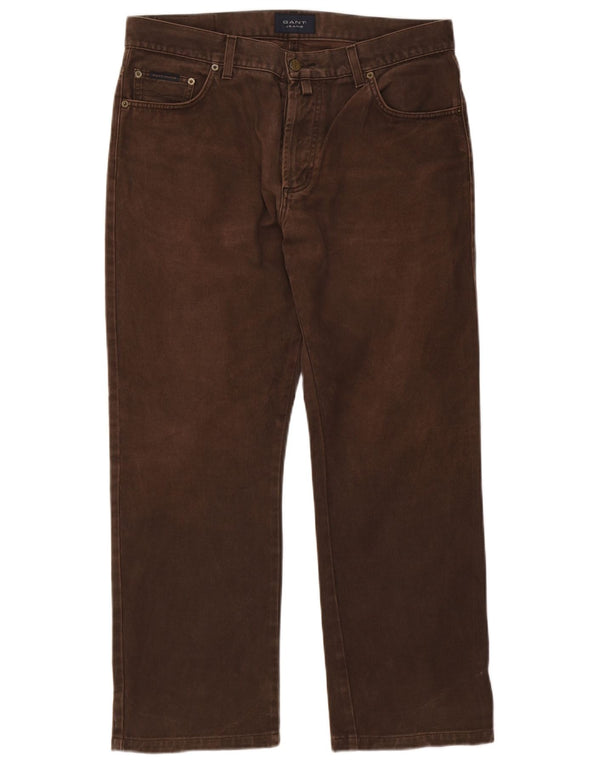 Gant Mens Straight Casual Trousers W36 L28 Brown Cotton