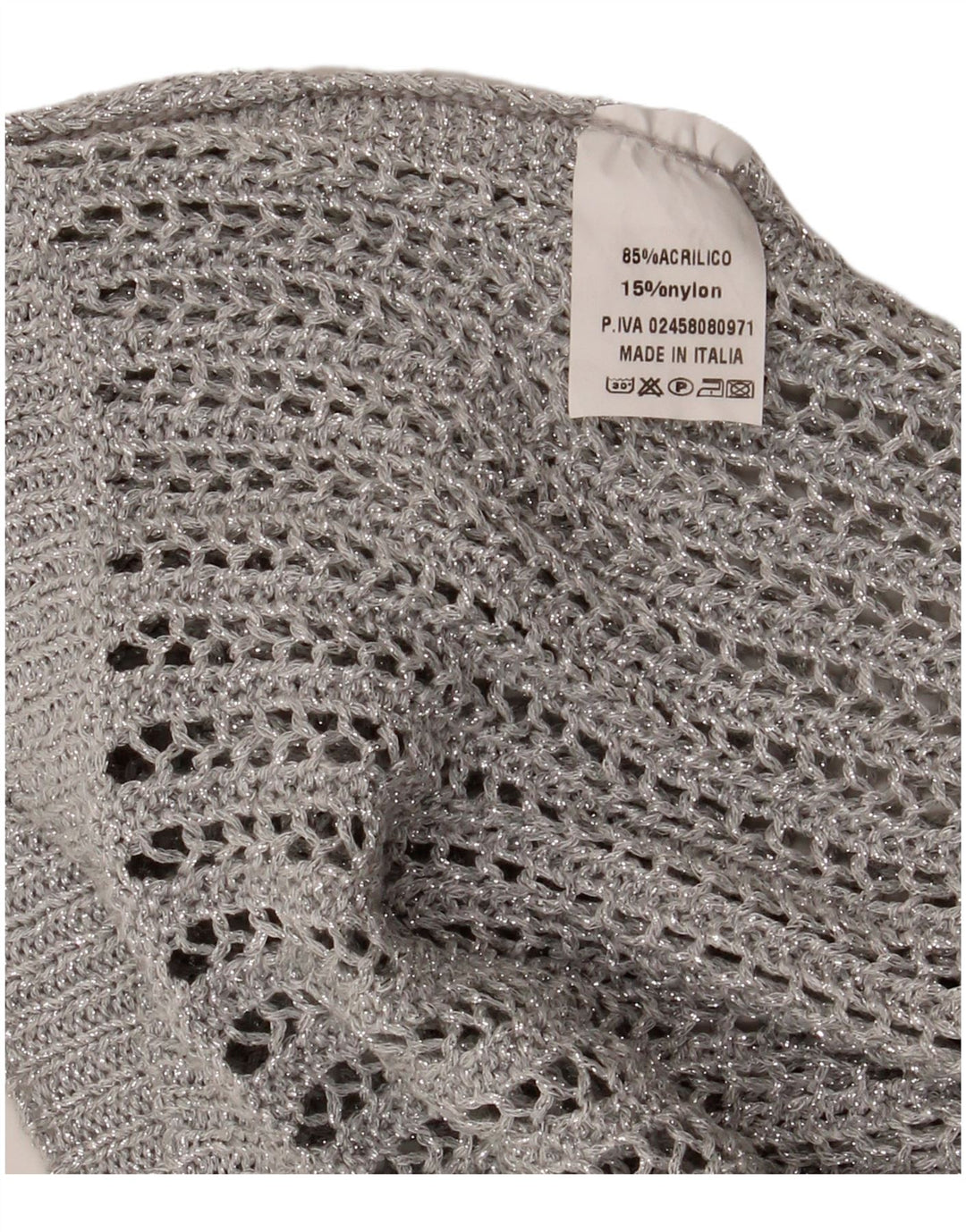 Vintage Womens Crochet Vest Tank Top UK 12 Medium Silver Acrylic