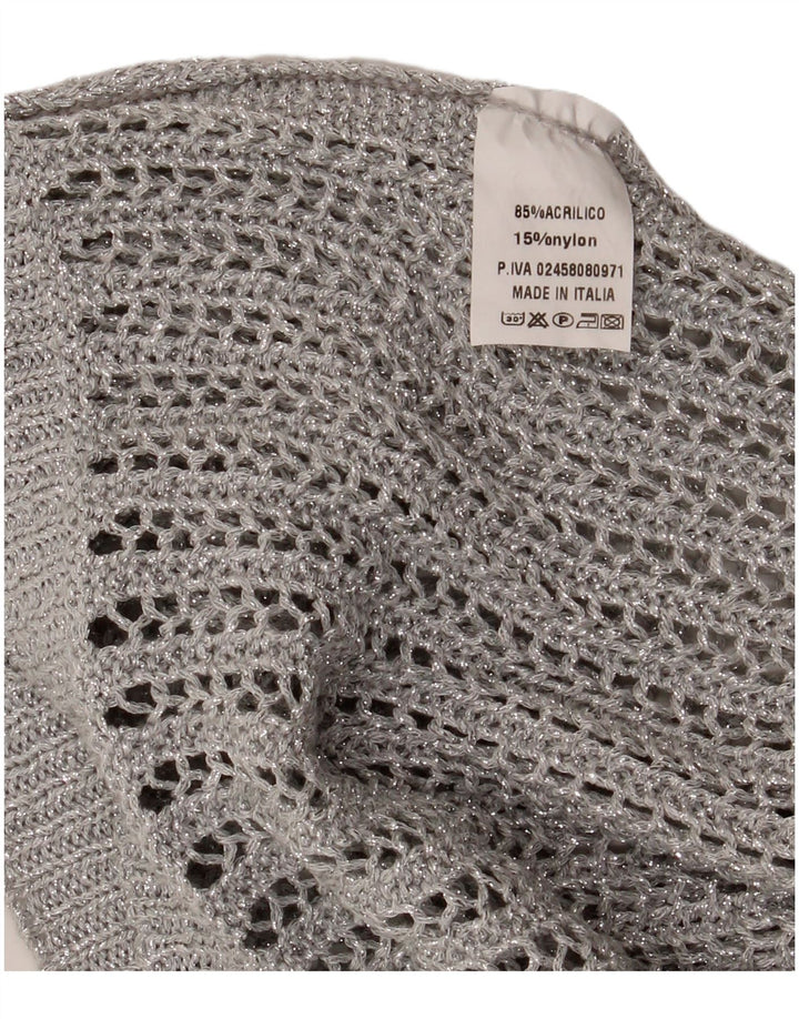 Vintage Womens Crochet Vest Tank Top UK 12 Medium Silver Acrylic