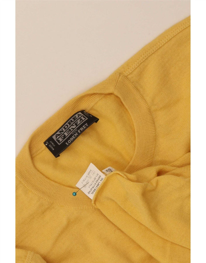 Andrea Fenzi Mens Crew Neck Jumper Sweater IT 52 Large Yellow Wool