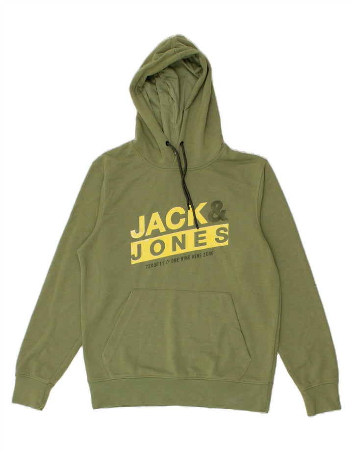 JACK & JONES Mens Graphic Hoodie Jumper Medium Green Cotton Vintage Jack & Jones and Second-Hand Jack & Jones from Messina Hembry 