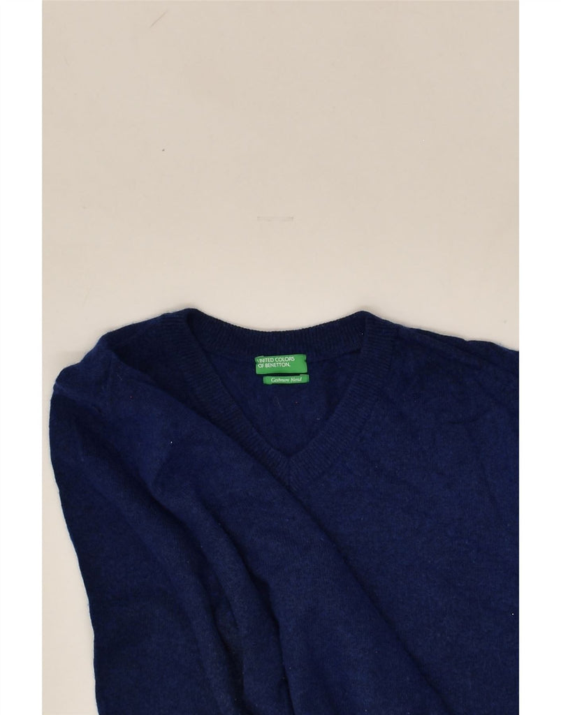 BENETTON Mens V-Neck Jumper Sweater Small Navy Blue Wool | Vintage Benetton | Thrift | Second-Hand Benetton | Used Clothing | Messina Hembry 