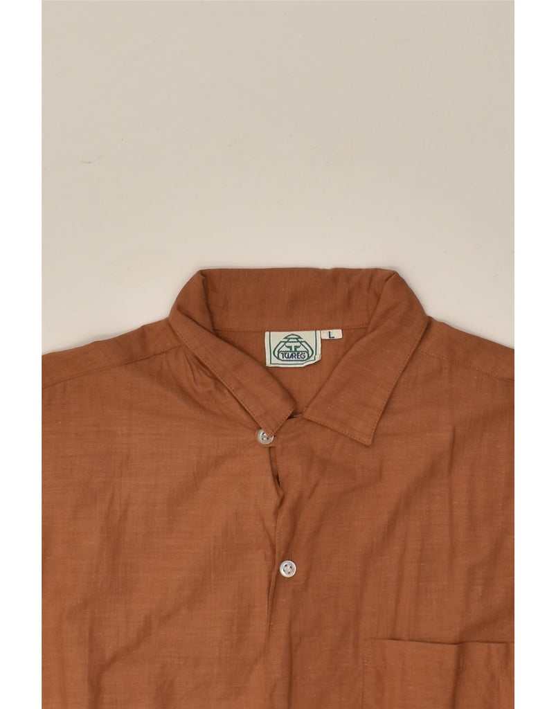 TUAREG Mens Short Sleeve Shirt Large Brown Cotton | Vintage Tuareg | Thrift | Second-Hand Tuareg | Used Clothing | Messina Hembry 