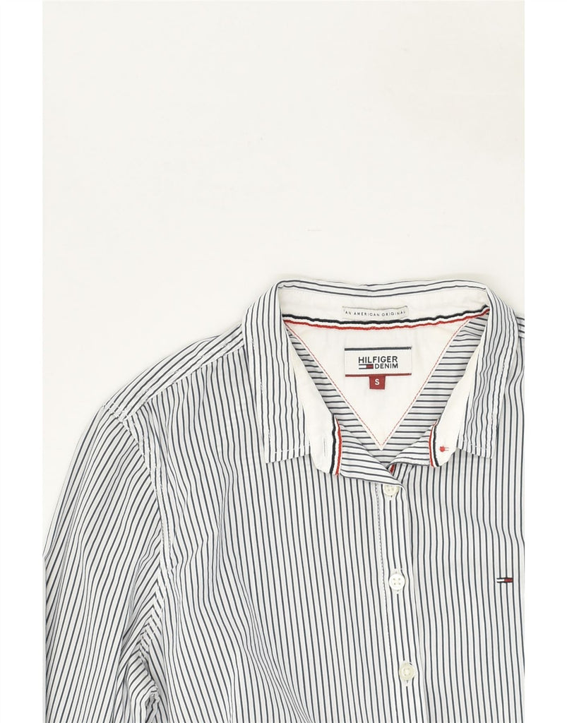 TOMMY HILFIGER Womens Shirt UK 10 Small White Striped Polyamide | Vintage Tommy Hilfiger | Thrift | Second-Hand Tommy Hilfiger | Used Clothing | Messina Hembry 
