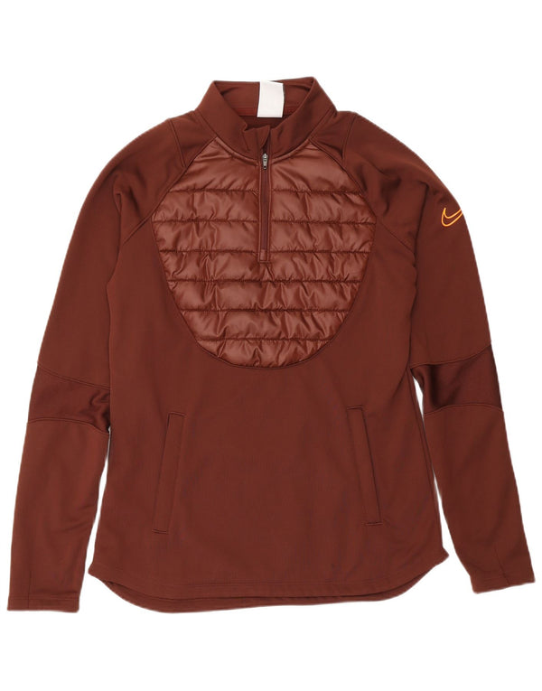 Nike Womens Therma-Fit Zip Neck Pullover Tracksuit Top UK 10 Small Brown