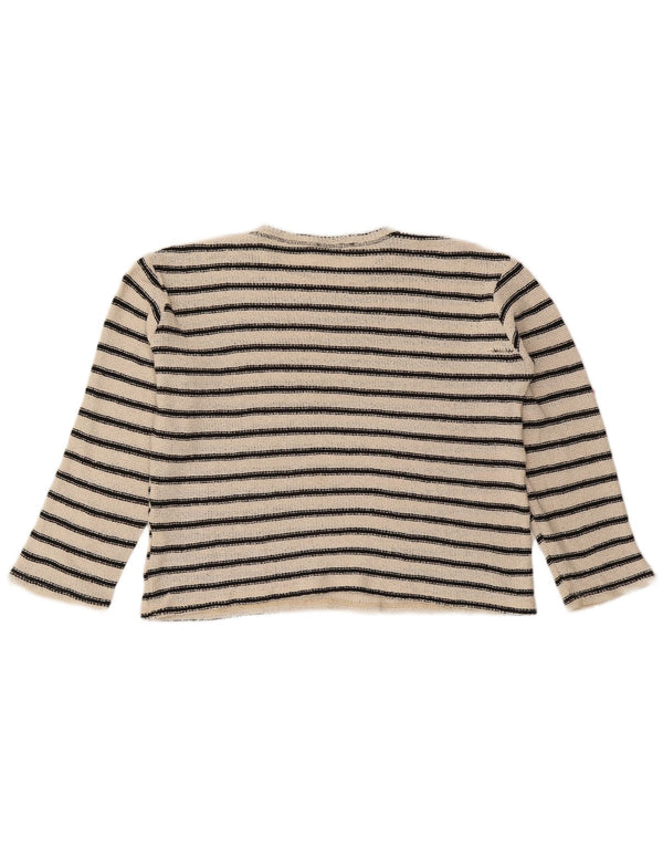 Zara Womens Crop Boat Neck Jumper Sweater UK 16 Large Off White Striped