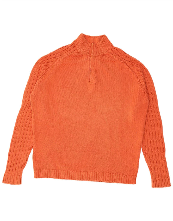 MASSIMO DUTTI Mens Button Neck Jumper Sweater Large Orange Cotton