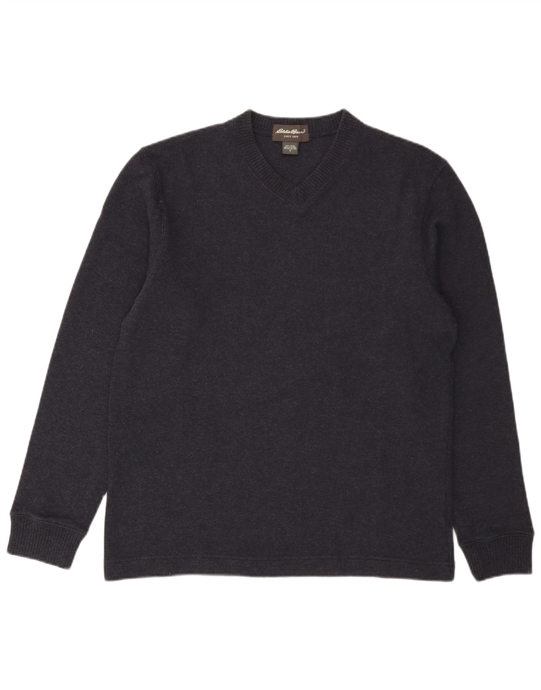 Eddie Bauer Mens V-Neck Jumper Sweater Small Navy Blue Cotton