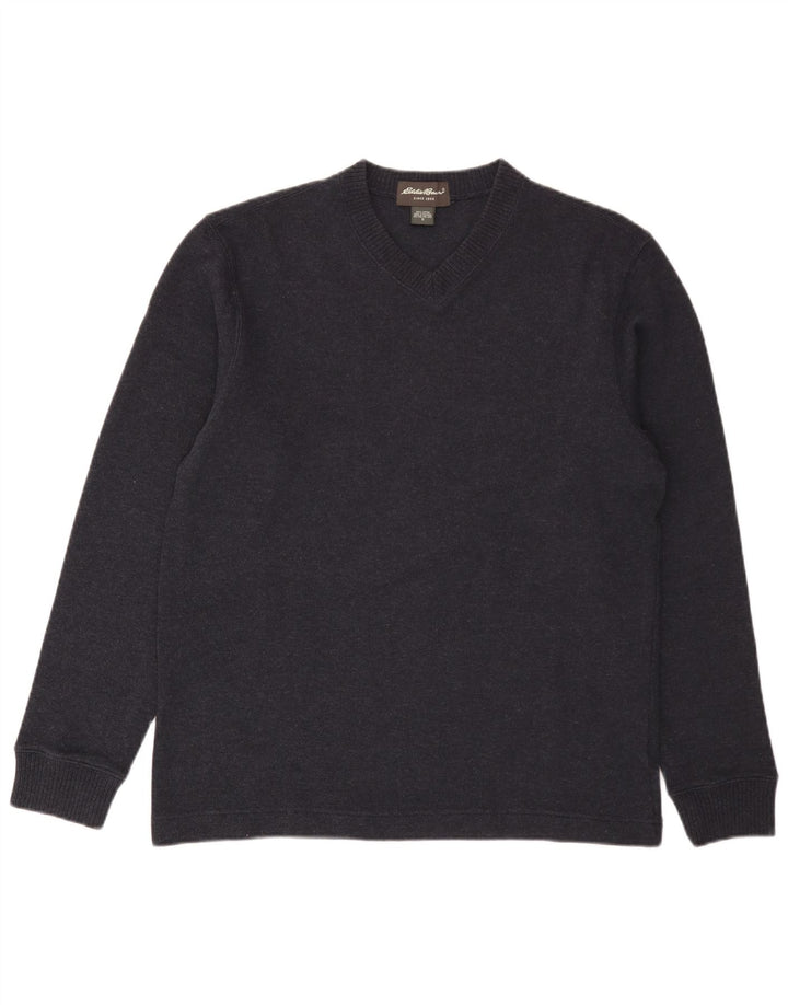 Eddie Bauer Mens V-Neck Jumper Sweater Small Navy Blue Cotton