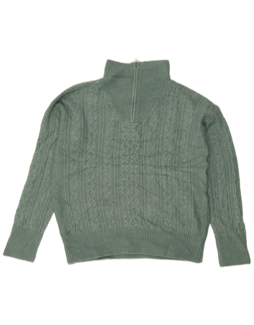 Fat Face Womens Oversized Zip Neck Jumper Sweater UK 12 Medium Green Nylon