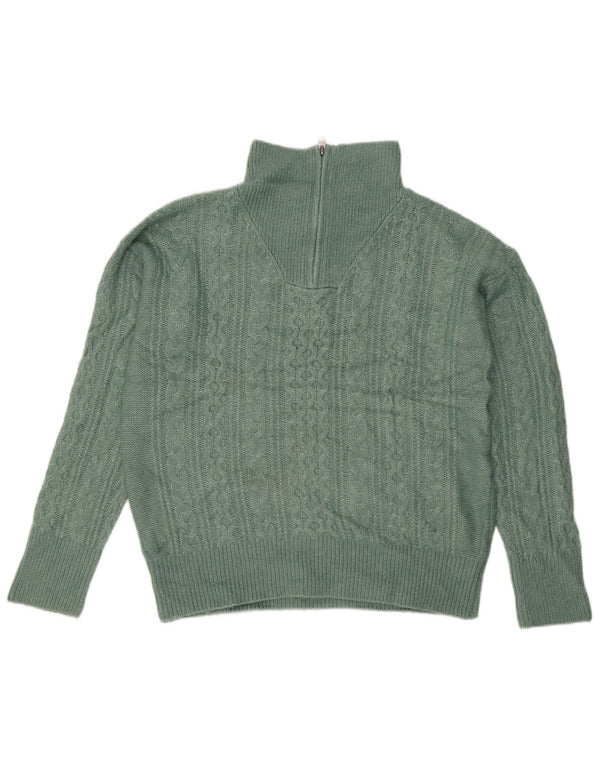 Fat Face Womens Oversized Zip Neck Jumper Sweater UK 12 Medium Green Nylon