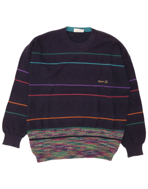 Navigare Mens Crew Neck Jumper Sweater Large Navy Blue Striped