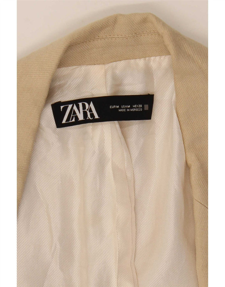 Zara Womens 3/4 Sleeve Open Blazer Jacket UK 12 Medium Beige