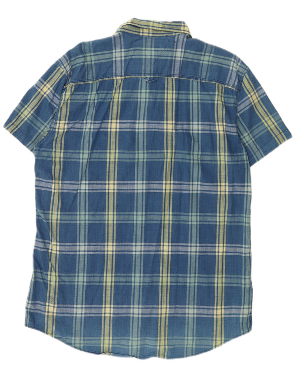 Tommy Hilfiger Mens Short Sleeve Shirt 2XL Blue Plaid Cotton