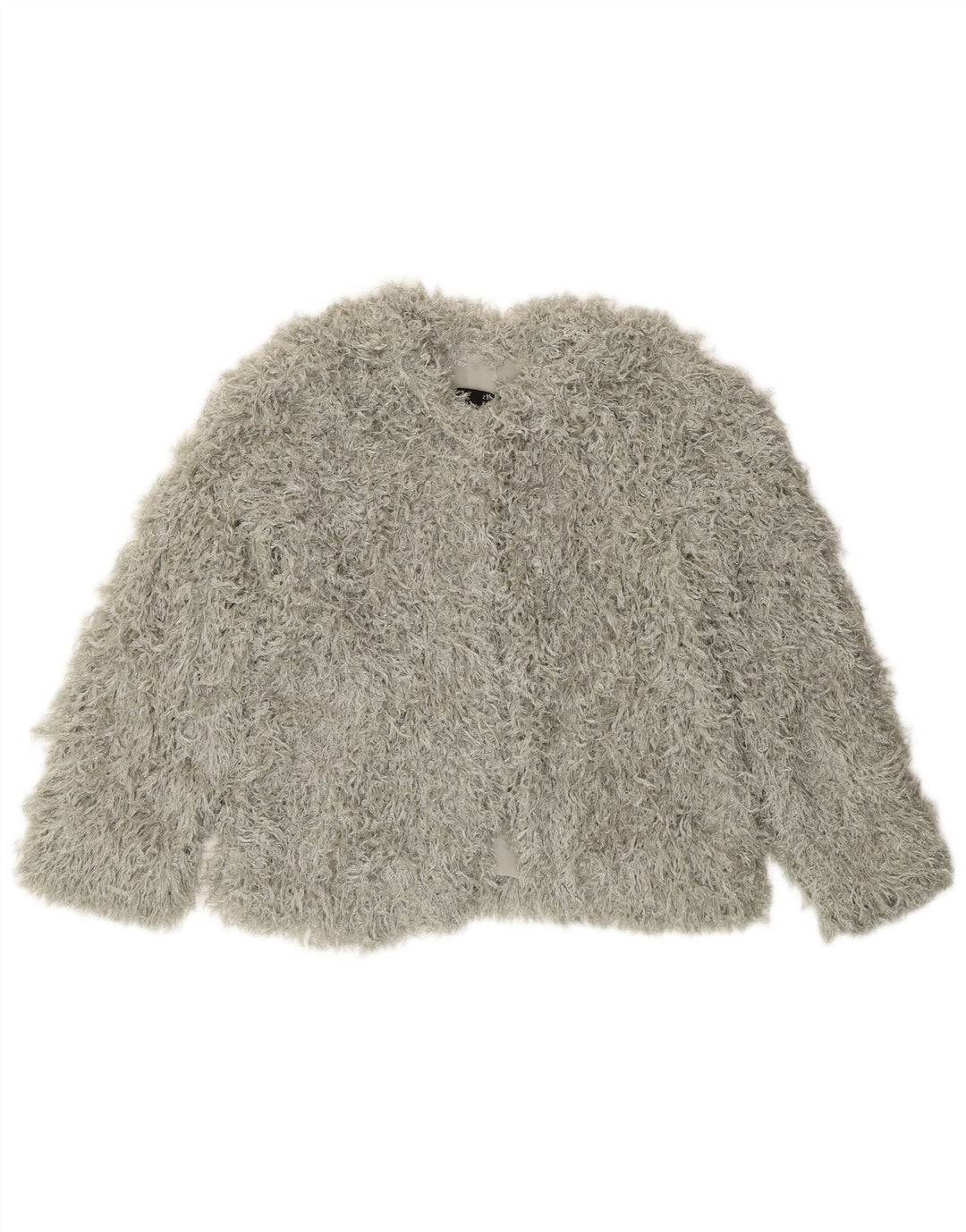 Zara Womens Faux Fur Crop Jacket UK 10 Small Grey Polyester
