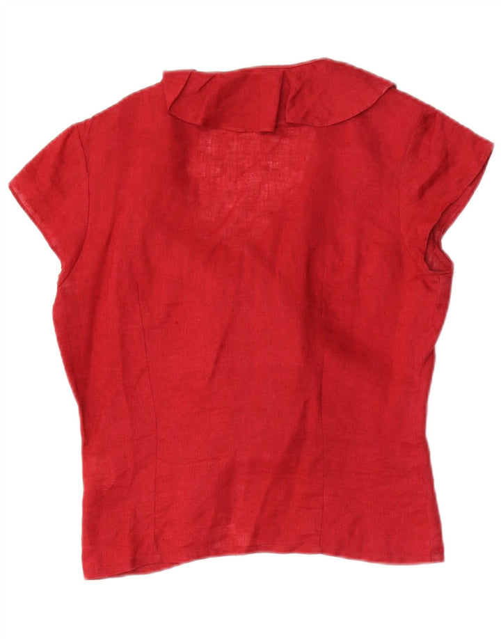Blunauta Womens Ruffle Front Blouse Top IT 42 Medium Red Linen