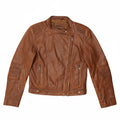 CONBIPEL Womens Crop Leather Racer Jacket IT 42 Medium Brown Leather