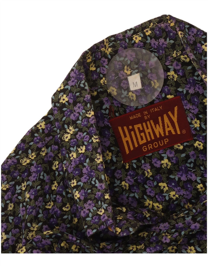 Vintage Mens Short Sleeve Shirt Medium Purple Floral
