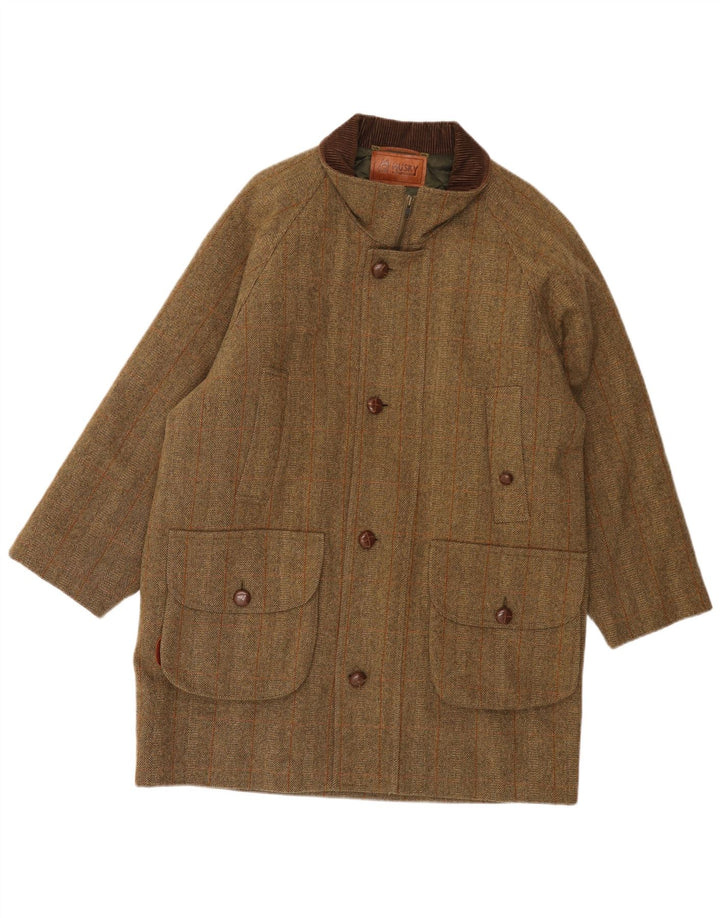 HUSKY Mens Overcoat IT 48 Medium Brown Herringbone